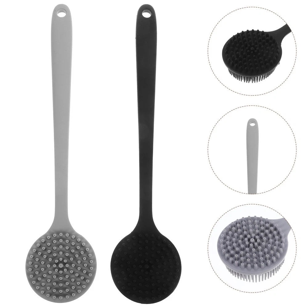 2 Pcs Bath Brush Back Scrubber Silicone Body for Bathroom Long Handle