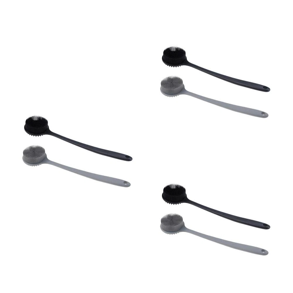 2 Pcs Bath Brush Man Silicone Body Scrubber Shower with Handle Back