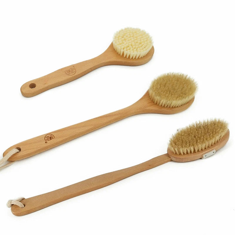 1pc Brush Natural Bristle Wood Handle Body Scrubber Shower Bath Brush Brushing