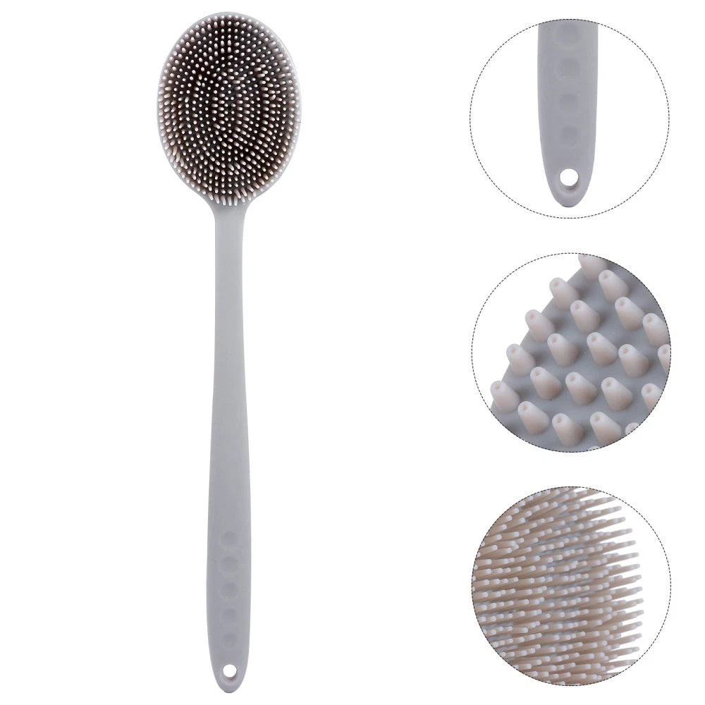 1Pc Bath Brush with Long Handle Bath Body Brush Silicone Back Scrubber