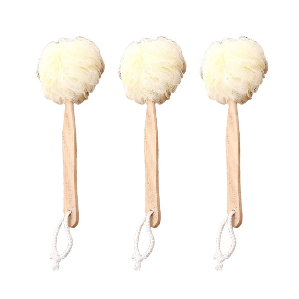 3pcs Long Handle Bath Balls Shower Bath Brushes (Light Yellow)