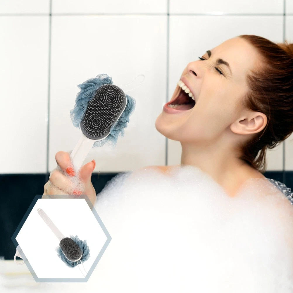 Back Rub Bath Brush Silicone Shower Body Exfoliator Man Long Handle Scrubber