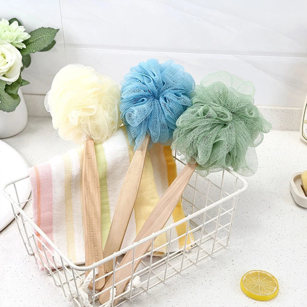 3pcs Long Handle Bath Balls Shower Bath Brushes (Light Yellow)