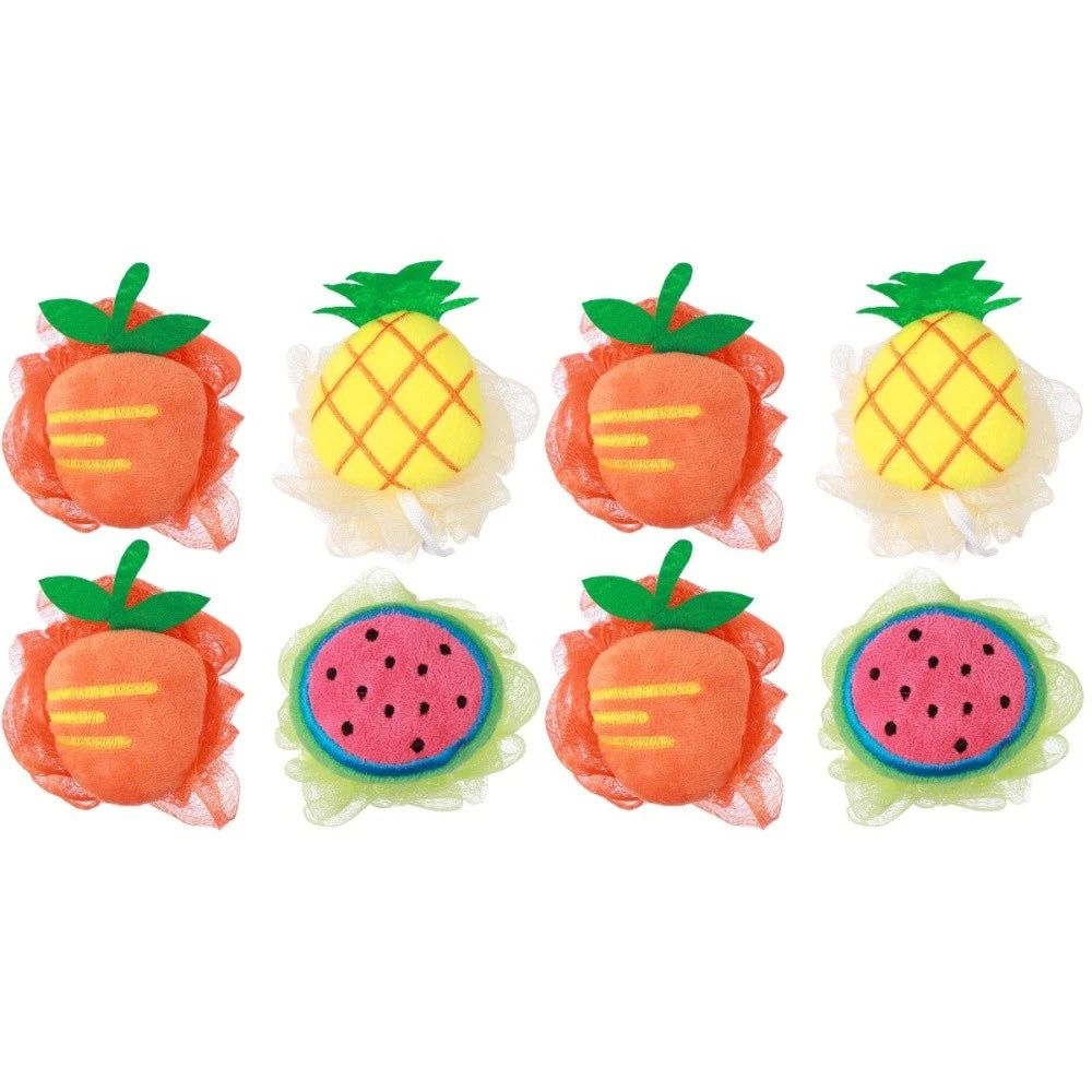 4 Pcs Mesh Bath Ball Shower Sponge Fruit Shape Exfoliating Scrubber Brush