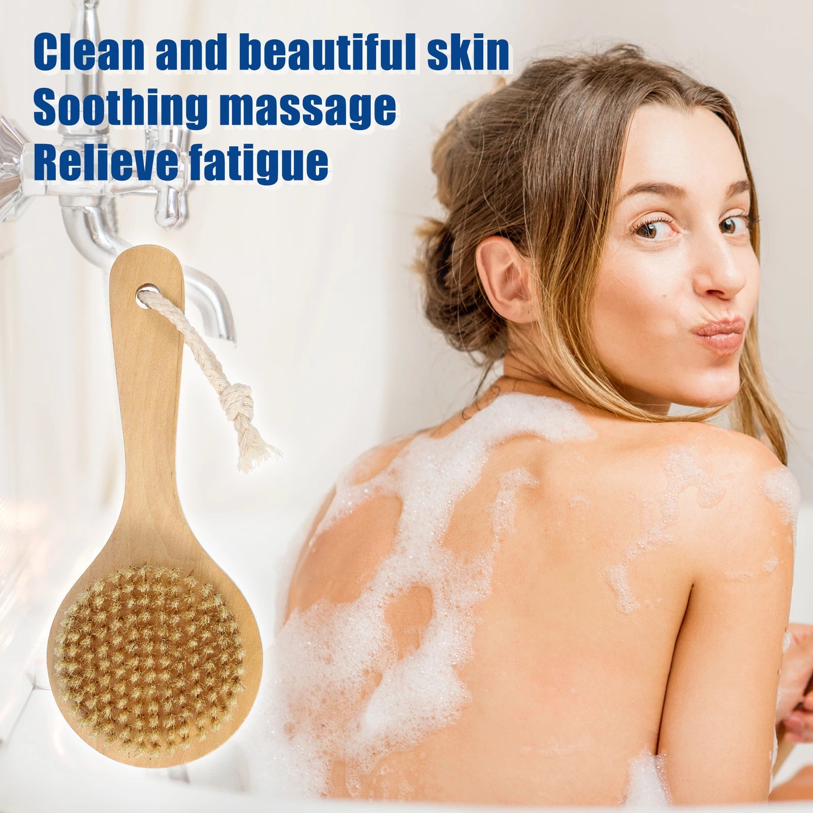 1pcs Bath Brush Back Scrubber Wood for Shower with Short Handle Brown