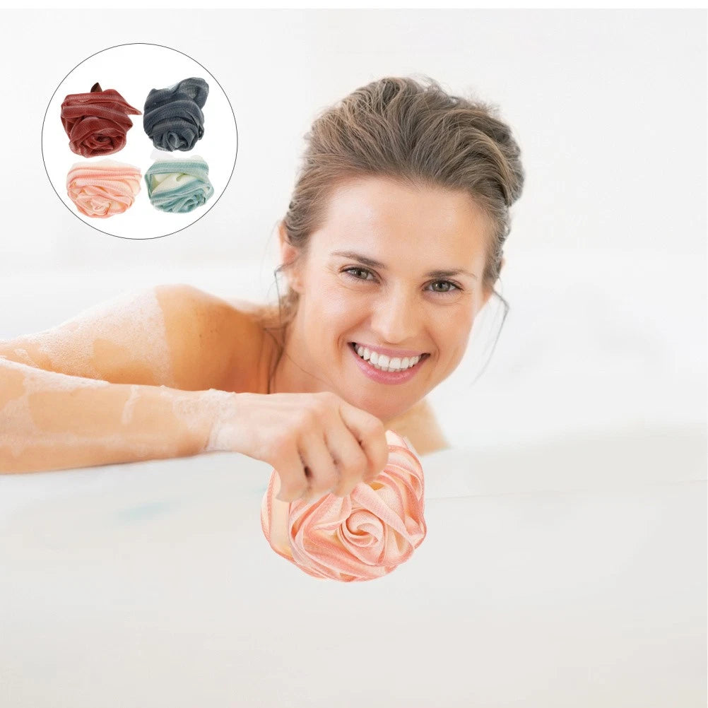4 Pcs Bath Ball Flower Back Brush for Shower Men Body Exfoliator Scrubber