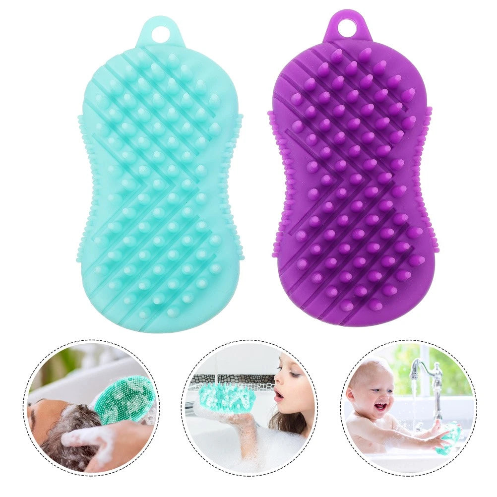 2 Pcs Silicone Bath Brush Baby Scrubber for Body Hair-washing Massage