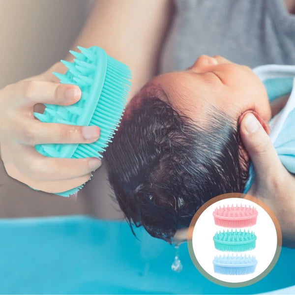 3Pcs Baby Bath Brush Massage Scrubber Shower Brush Kids Silicone Hair Brush