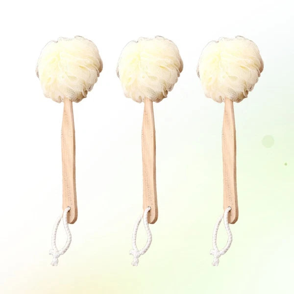 3pcs Long Handle Bath Balls Shower Bath Brushes (Light Yellow)