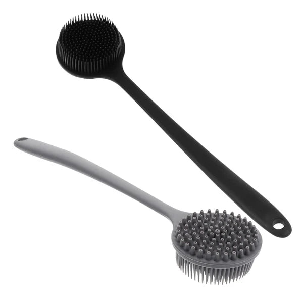 2 Pcs Bath Brush Man Silicone Body Scrubber Shower with Handle Back