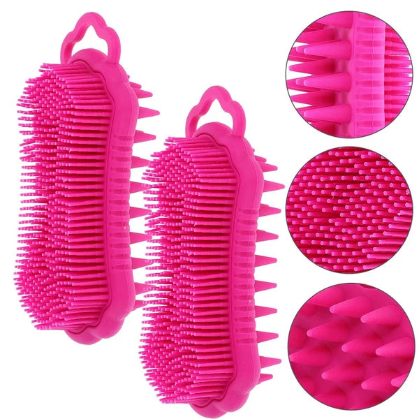 2Pcs Silicone Body Scrubber Head Brush Hair Scalp Brush Exfoliating Bath Brush