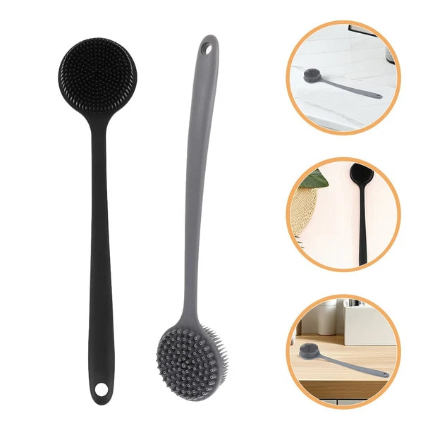 2 Pcs Bath Brush Silicone Body Scrubber Shower Man Handheld with Handle
