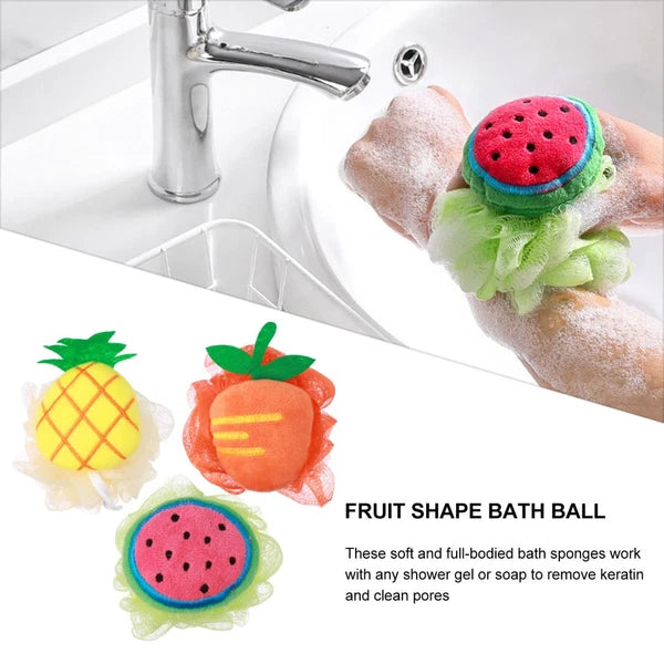 4 Pcs Mesh Bath Ball Shower Sponge Fruit Shape Exfoliating Scrubber Brush