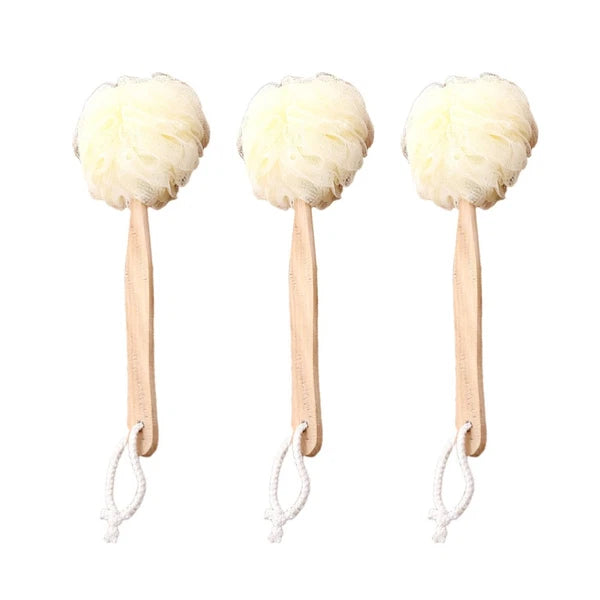 3pcs Long Handle Bath Balls Shower Bath Brushes (Light Yellow)