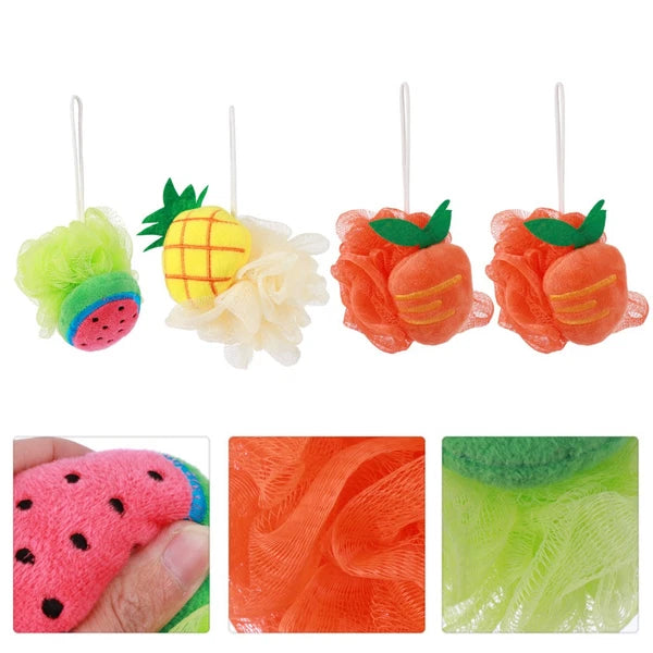 4 Pcs Mesh Bath Ball Shower Sponge Fruit Shape Exfoliating Scrubber Brush