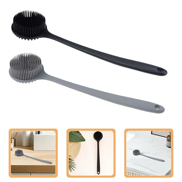 2 Pcs Bath Brush Man Silicone Body Scrubber Shower with Handle Back