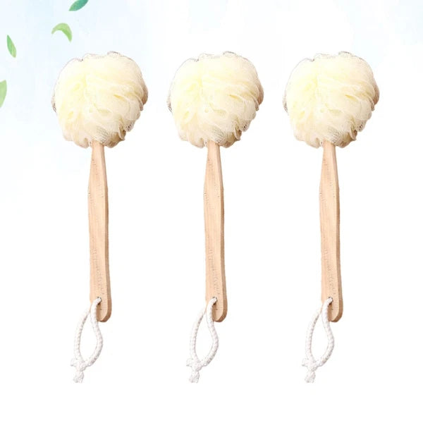 3pcs Long Handle Bath Balls Shower Bath Brushes (Light Yellow)
