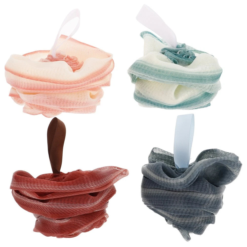 4 Pcs Bath Ball Flower Back Brush for Shower Men Body Exfoliator Scrubber