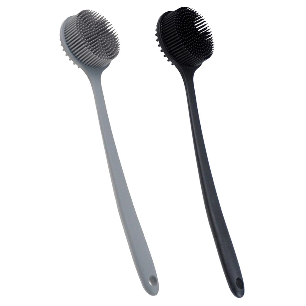 2 Pcs Bath Brush Silicone Body Scrubber Shower Man Handheld with Handle