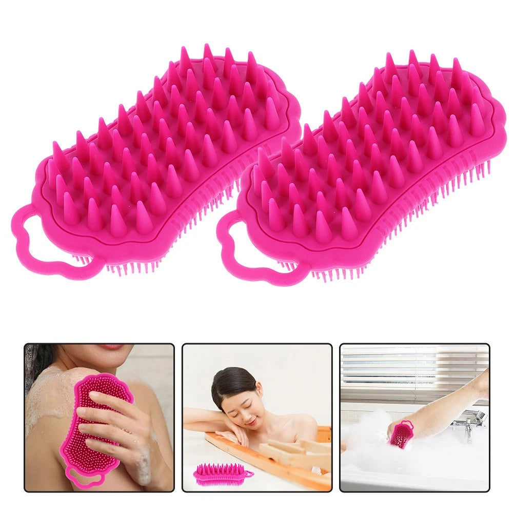 2Pcs Silicone Body Scrubber Head Brush Hair Scalp Brush Exfoliating Bath Brush
