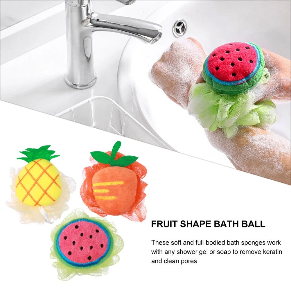 4 Pcs Mesh Bath Ball Shower Sponge Fruit Shape Exfoliating Scrubber Brush