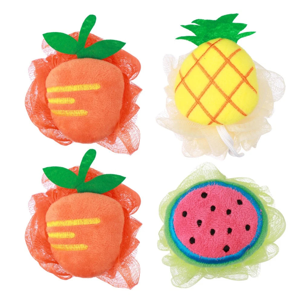 4 Pcs Mesh Bath Ball Shower Sponge Fruit Shape Exfoliating Scrubber Brush