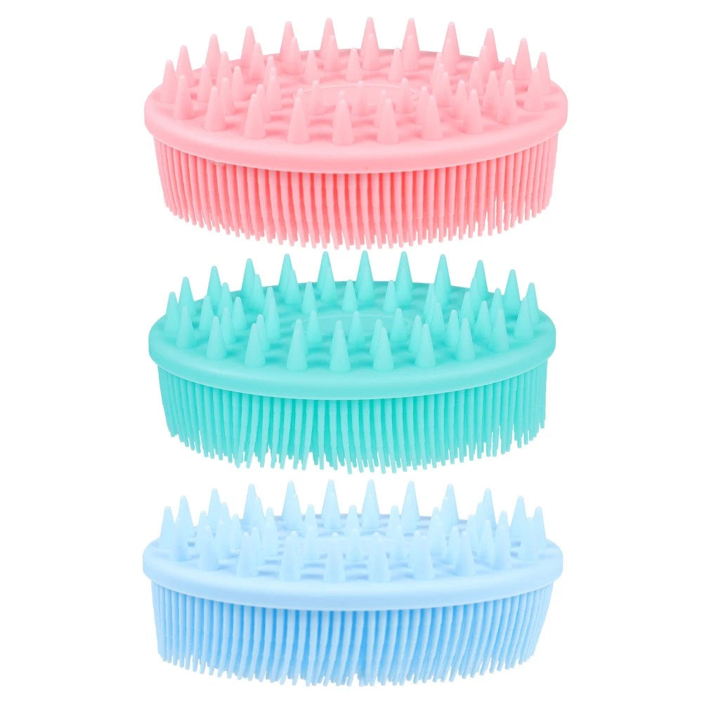 3Pcs Baby Bath Brush Massage Scrubber Shower Brush Kids Silicone Hair Brush