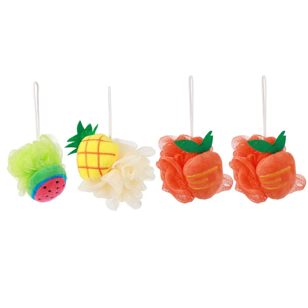 4 Pcs Mesh Bath Ball Shower Sponge Fruit Shape Exfoliating Scrubber Brush