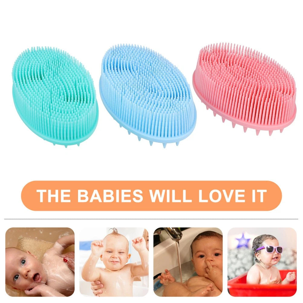 3Pcs Baby Bath Brush Massage Scrubber Shower Brush Kids Silicone Hair Brush
