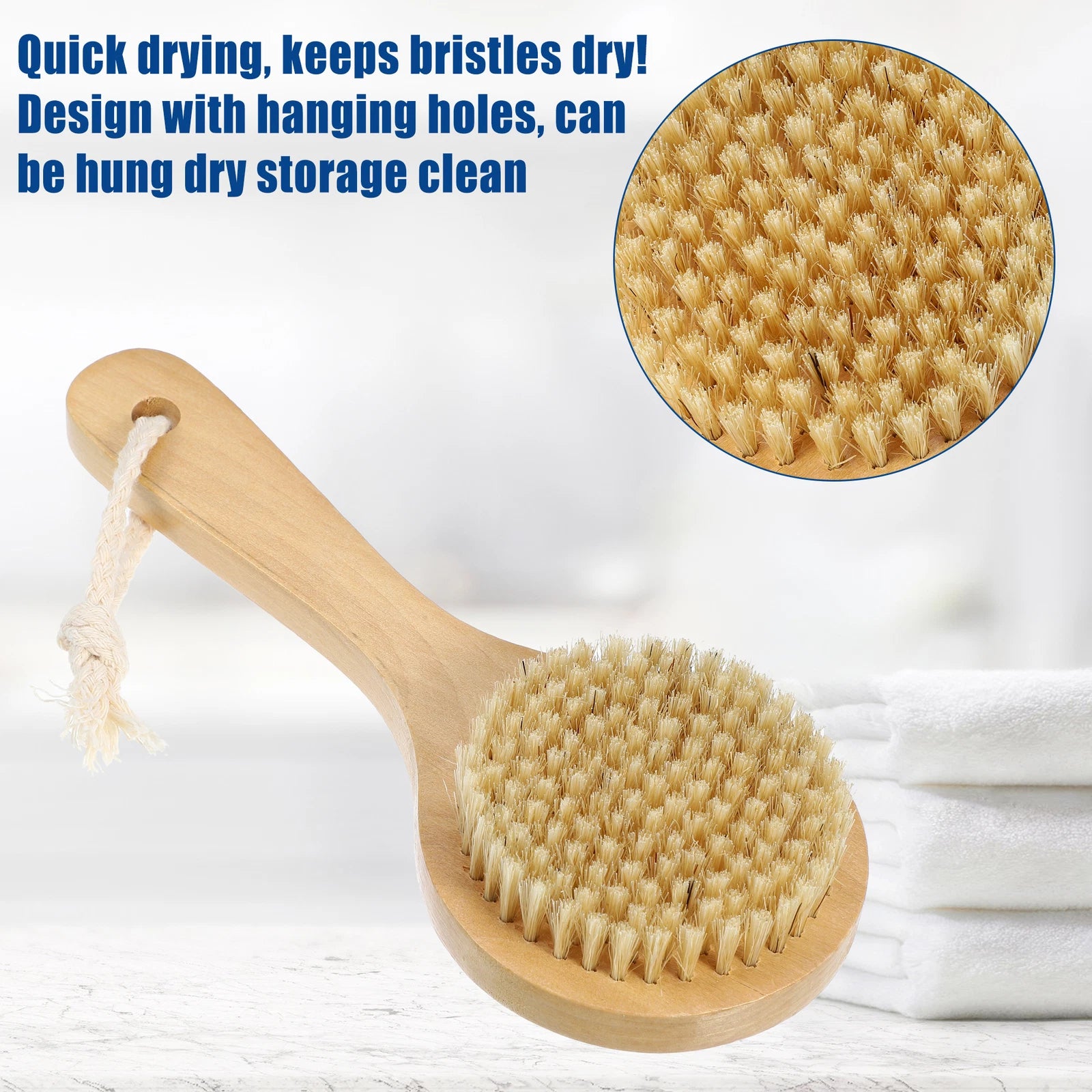 1pcs Bath Brush Back Scrubber Wood for Shower with Short Handle Brown
