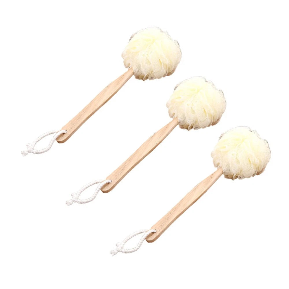 3pcs Long Handle Bath Balls Shower Bath Brushes (Light Yellow)