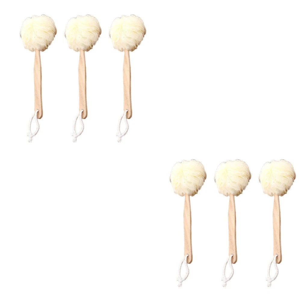 3pcs Long Handle Bath Balls Shower Bath Brushes (Light Yellow)