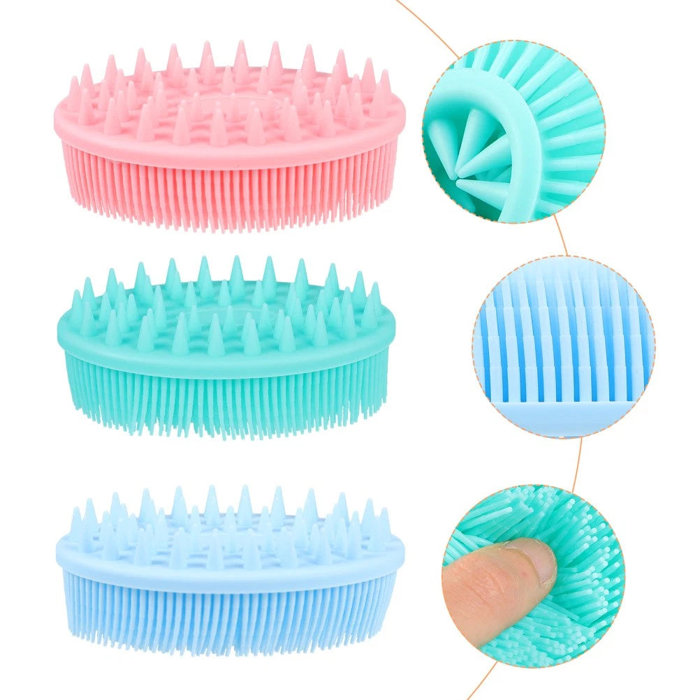 3Pcs Baby Bath Brush Massage Scrubber Shower Brush Kids Silicone Hair Brush