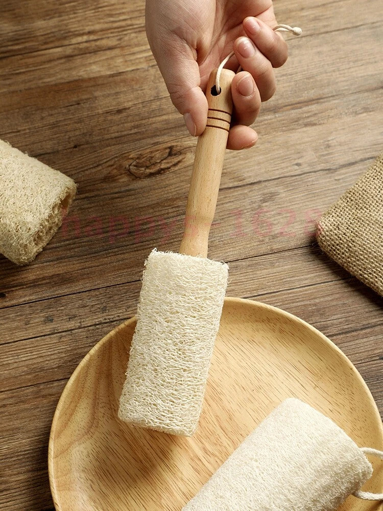 Natural Exfoliating Loofah Luffa Loofa Bath Brush On a Stick Long Wooden Handle