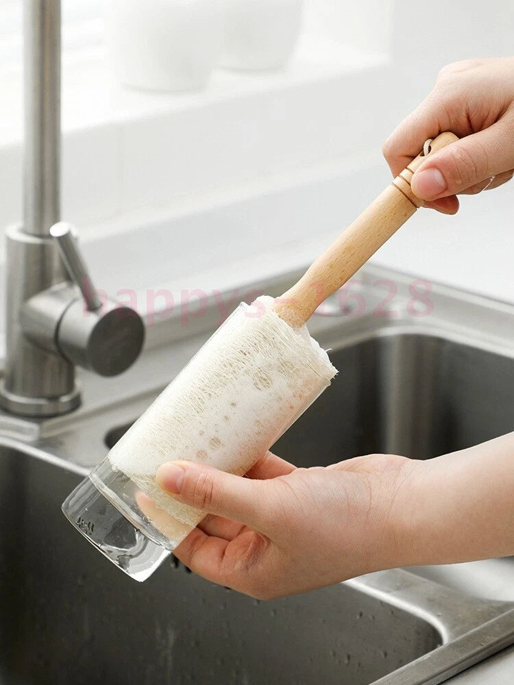 Natural Exfoliating Loofah Luffa Loofa Bath Brush On a Stick Long Wooden Handle