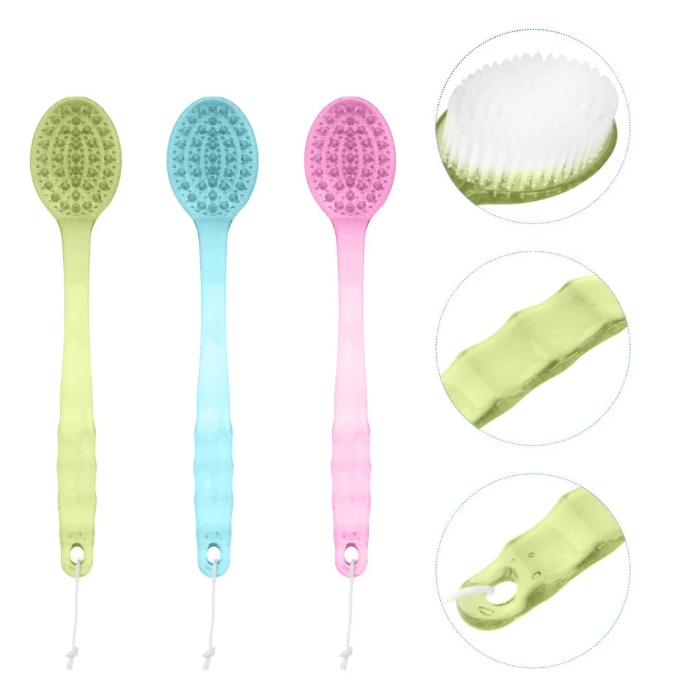 3 Pcs Long Handle Bath Back Brush Shower Body Massage Exfoliating Brush