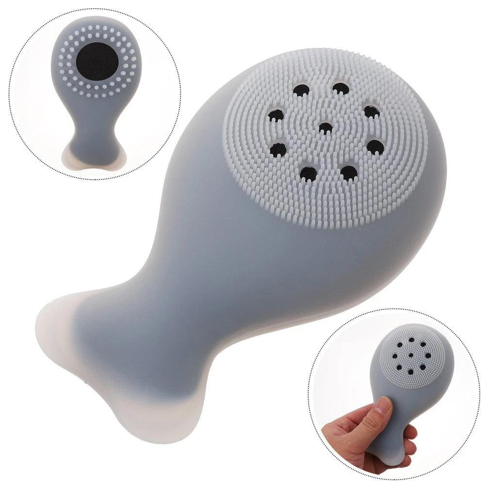 Silicone Bath Handle Back Rub Massager Shower Cleaning Brush