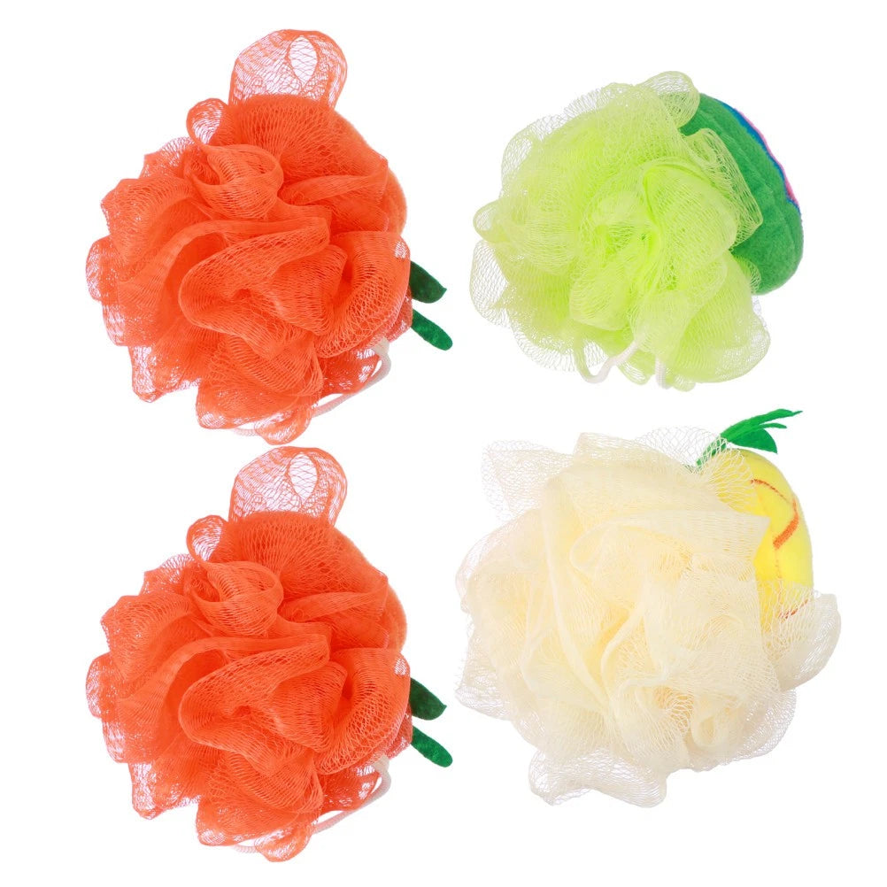 4 Pcs Mesh Bath Ball Shower Sponge Fruit Shape Exfoliating Scrubber Brush