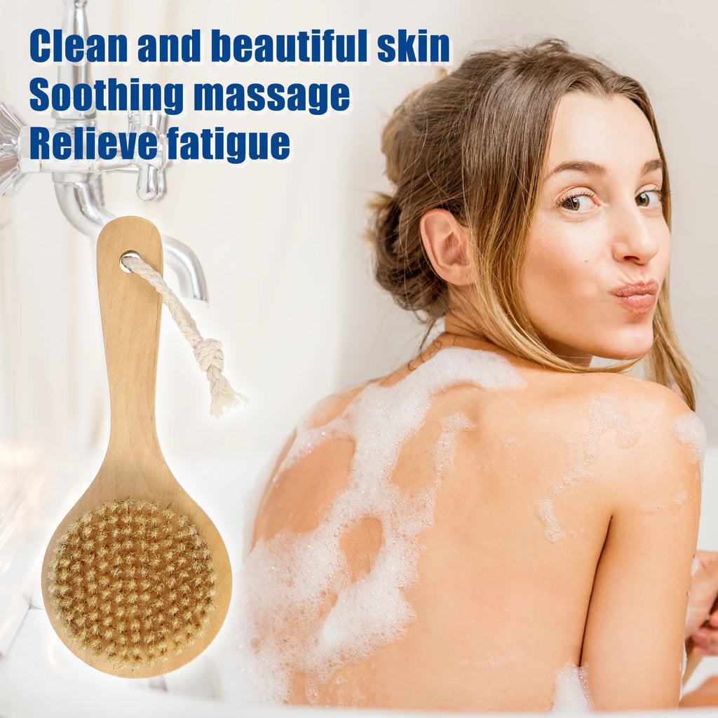 1pcs Bath Brush Back Scrubber Wood for Shower with Short Handle Brown