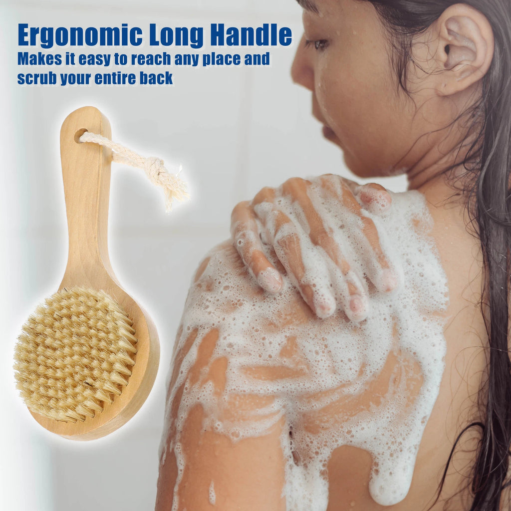 1pcs Bath Brush Back Scrubber Wood for Shower with Short Handle Brown