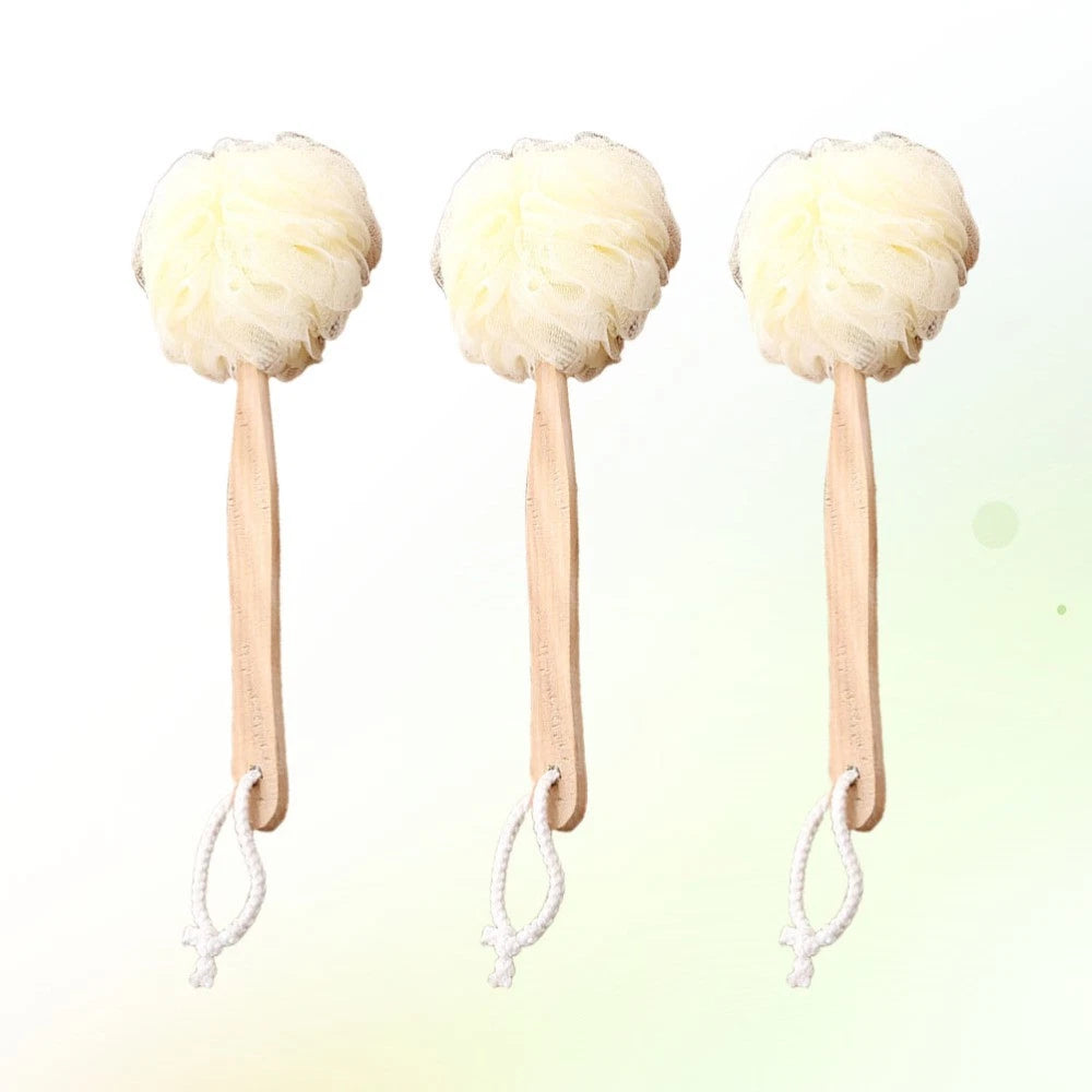 3pcs Long Handle Bath Balls Shower Bath Brushes (Light Yellow)