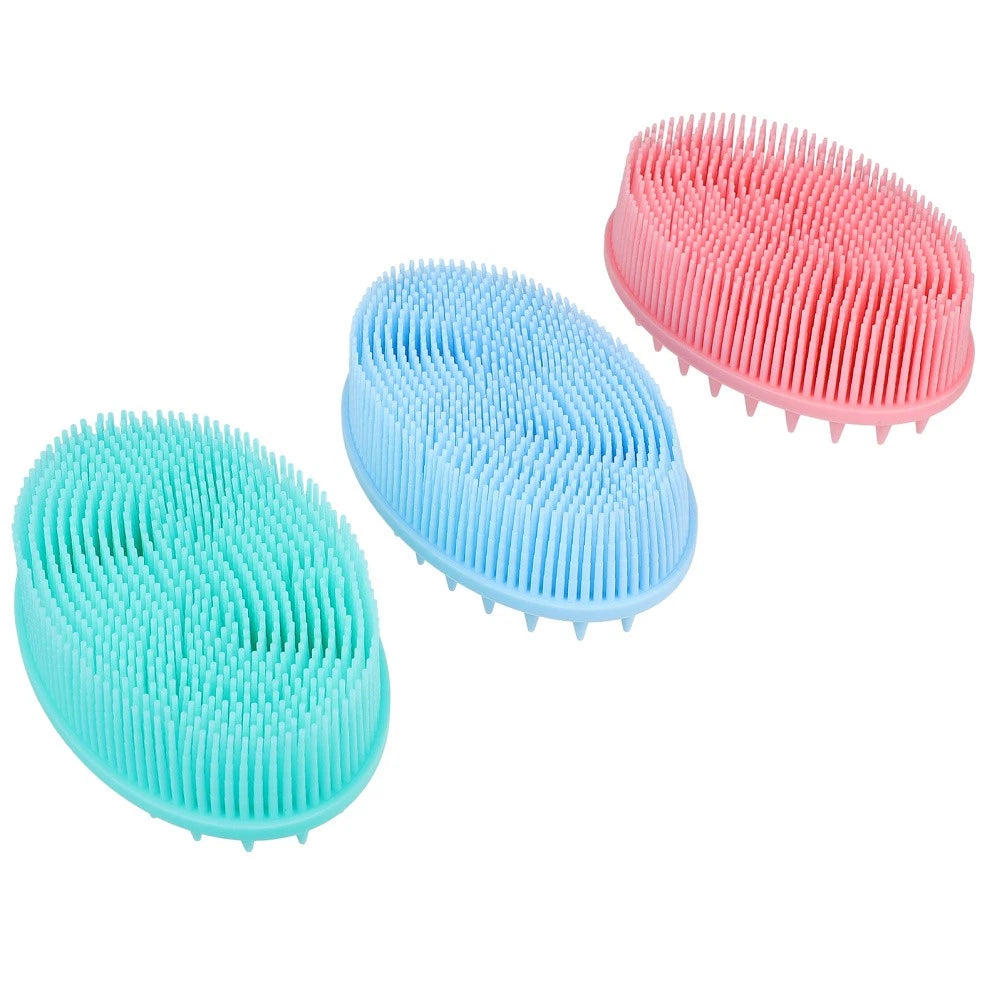3Pcs Baby Bath Brush Massage Scrubber Shower Brush Kids Silicone Hair Brush