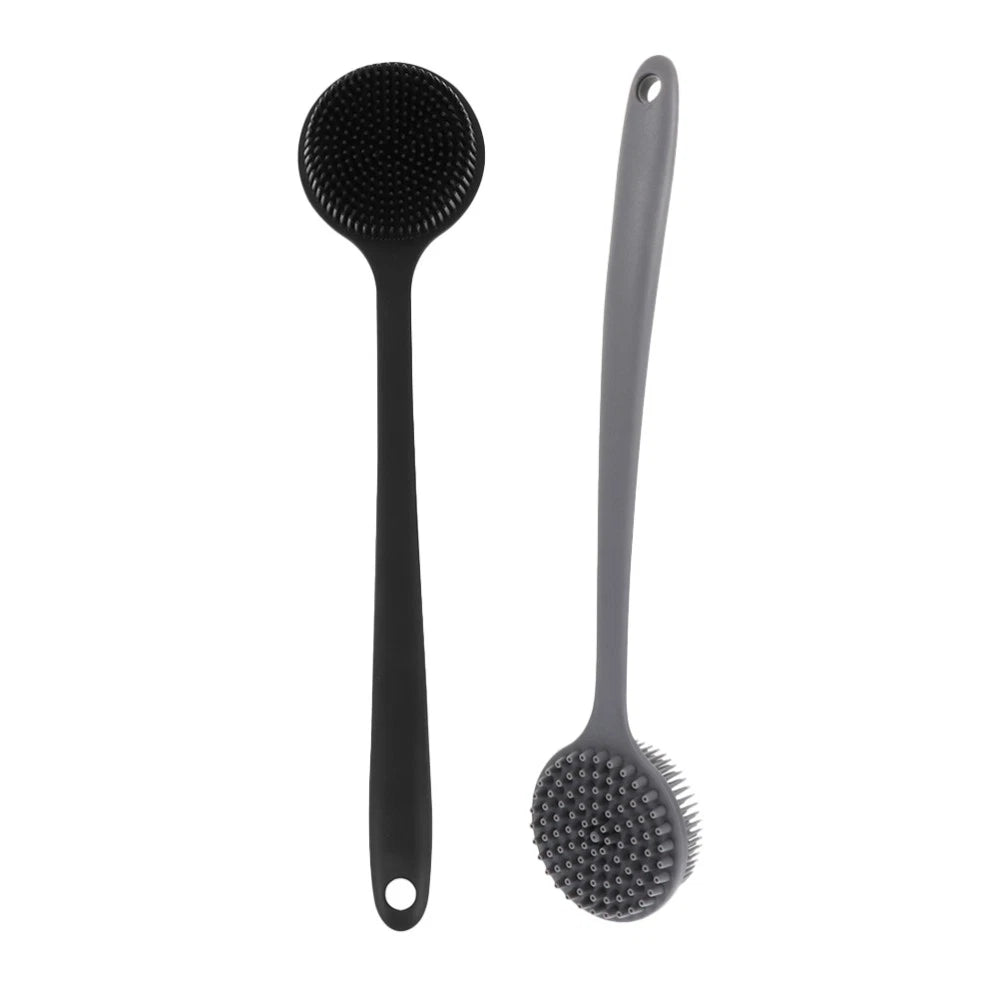 2 Pcs Bath Brush Silicone Body Scrubber Shower Man Handheld with Handle