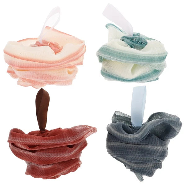 4 Pcs Bath Ball Flower Back Brush for Shower Men Body Exfoliator Scrubber