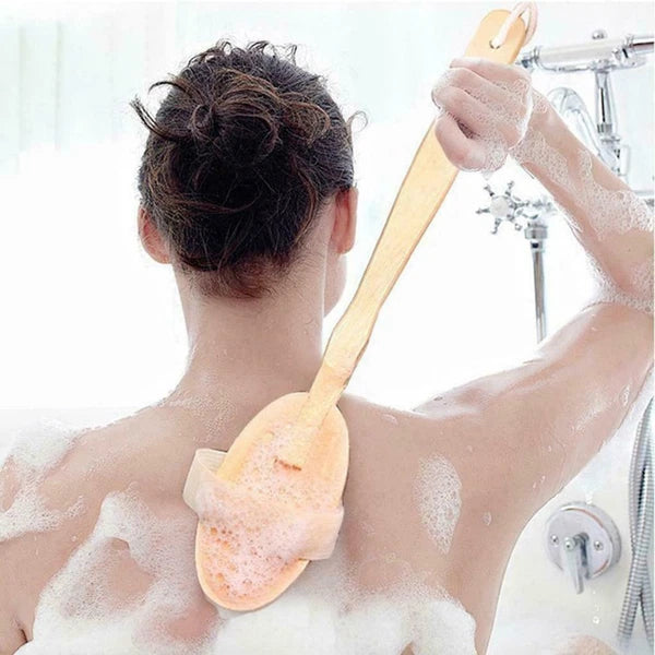 1pc Brush Natural Bristle Wood Handle Body Scrubber Shower Bath Brush Brushing