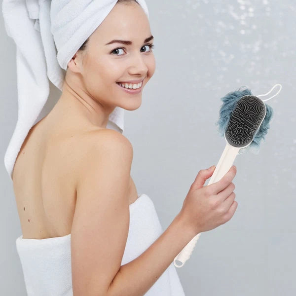 Back Rub Bath Brush Silicone Shower Body Exfoliator Man Long Handle Scrubber