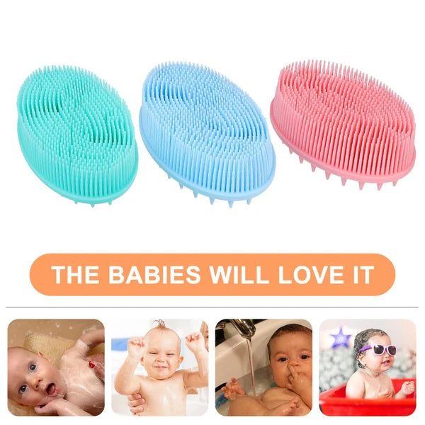 3Pcs Baby Bath Brush Massage Scrubber Shower Brush Kids Silicone Hair Brush