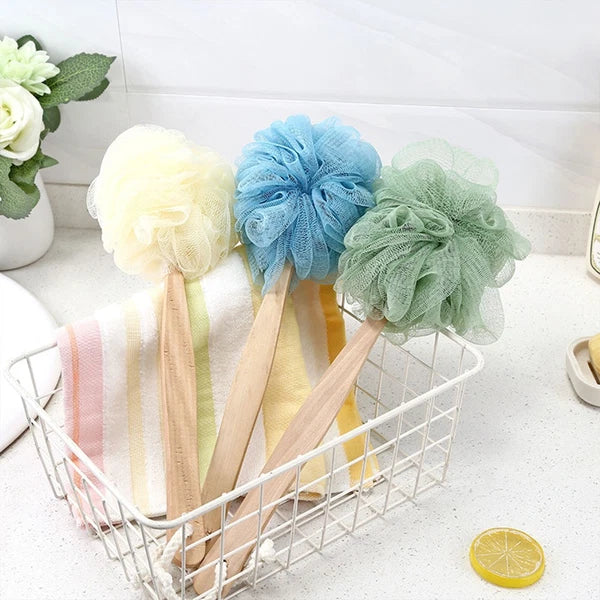 3pcs Long Handle Bath Balls Shower Bath Brushes (Light Yellow)