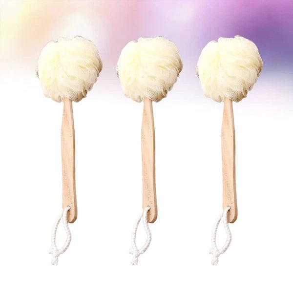 3pcs Long Handle Bath Balls Shower Bath Brushes (Light Yellow)