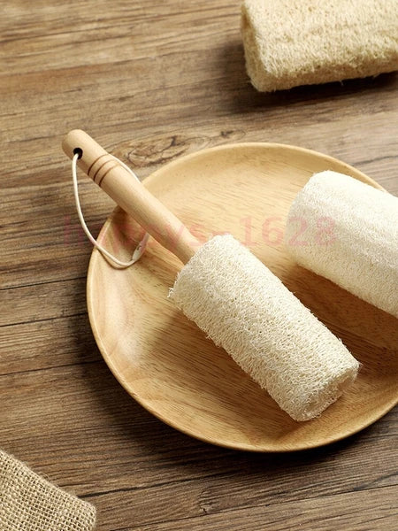 Natural Exfoliating Loofah Luffa Loofa Bath Brush On a Stick Long Wooden Handle